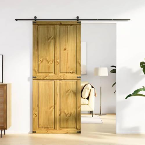 qohoio Porta per Granaio Corona 90x210 cm in Legno Massello di Pino-4103417