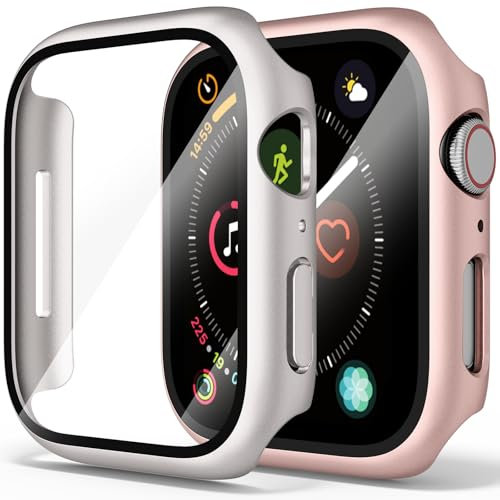 2 Pack Hard Case with Tempered Glass Screen Protector for Apple Watch Series 3 Series 2 42mm, Ultra-Thin Overall PC iWatch Protective Cover(Rose Gold/Starlight,42mm for Series 3/2/1)