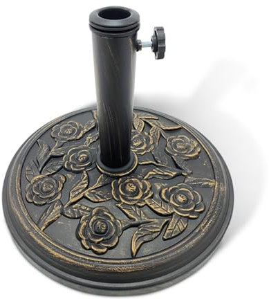 KEPLIN 20kg Cast Iron Effect Parasol Base with Floral Pattern – Heavy Duty Metal Garden Patio Furniture Stand for Umbrella, Canopy, Gazebo, Awning etc. – Diameter 45mm (20kg, Bronze)