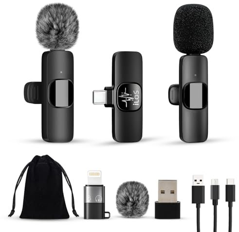 ILOS Wireless Lavalier Microphone for iPhone & Android Clip-On Mic, Noise Reduction, 65ft Range, 8H Battery, Bluetooth, Plug & Play - Ideal for Vlogging, YouTube, Podcasts, Interviews