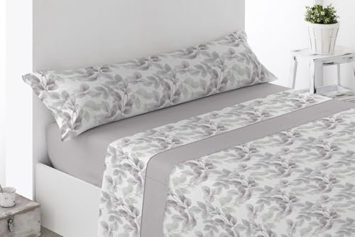 ENERGY COLORS TEXTIL-HOGAR Juego Sábanas Estampadas Verano, Juego 3 Piezas -1 Sabana, 1 Bajera Ajustable y 1 Funda de Almohada Microfibra cepillada (Tauste Gris, Cama 150)