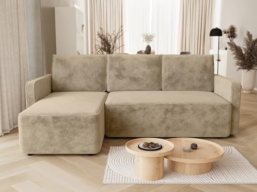 BROMARKT Sofa mit Schlaffunktion Ecksofa L-Form mit Bettkasten Couch Samt Schlafsofa mit Relaxfunktion QULIO 3 sitzer 220x149x85 cm Braun