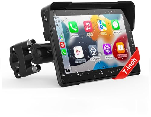Wireless Motorcycle Apple Carplay,7 Inch Portable Motor GPS Navigation with Apple Carplay & Android Auto,Siri & Google Assistant, Anti-Glare/Bluetooth 5.2/ Voice Control/ IP69K Waterproof Touchscreen
