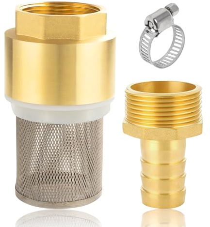 Clapet anti-retour en laiton 1 1/4, filtre d'aspiration 1 1/4, valve de pied en laiton avec clapet anti-retour, panier d'aspiration, raccord de tuyau et collier de serrage (filetage de vis 1 1/4 +