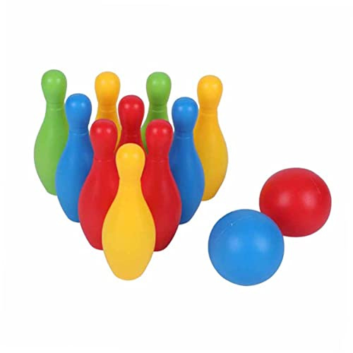 Abaodam Bowling Satz für Kinder 10 Flaschen 2 Bälle Kunststoff | Indoor Spielset für Kinder und Kleinkinder, Pädagogisches Lernspielzeug, Buntes Freizeitspiel