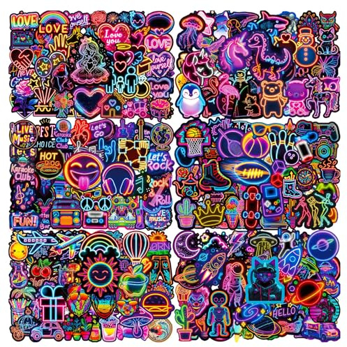 300 Neon-Aufkleber für Wasserflaschen & mehr | Coole Vinyl-Sticker für Laptops, Scrapbooking, Skateboards & mehr | Wasserdichte Sticker für Kinder, Belohnungen & Dekoration