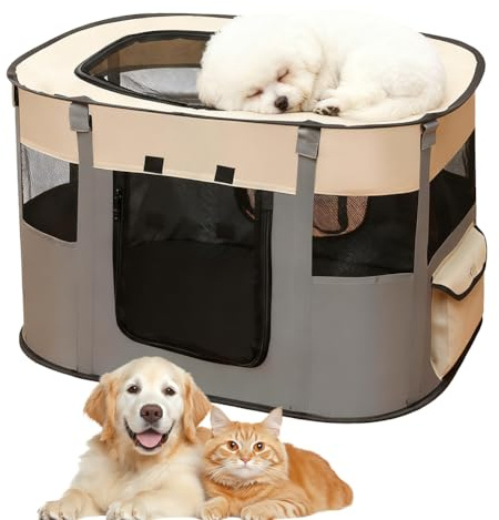 Welpenlaufstall Tierlaufstall,Faltbarer Haustierzaun,welpenauslauf faltbar,Tragbar katzengehege Kennel,70x55x40cm Kleintiergehege,Rechteckiges Zelt für Hunde, Katzen und Kleintiere(Grau)