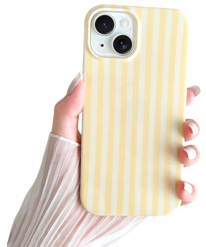 SmoBea for iPhone 15 Case Cute Striped Phone Case Soft TPU Slim Shockproof Phone Cover for Women Girls Beautiful and Stylish, Yellow