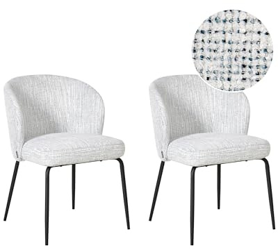 Beliani Set of 2 Dining Chairs Fabric Upholstery Padded Seat Iron Legs White and Blue Zana