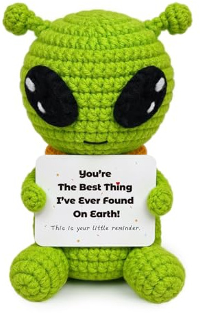Emotional Support Alien Figur Plüschtier mit Positivitätskarte, Glücksbringer & Mutmacher Geschenk für Freunde, Science Fiction Fans (Aliens, The Best)