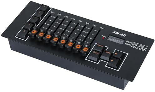 JSGHGDF Miniatur DMX512 Beleuchtungskonsolen, 5 Programm-Effekte, 40-K-Steuerung, eingebauter Akku für Disco, Hochzeit, Partys, Bühnen-Setups, Beleuchtungssteuerung mit Memory-Funktion