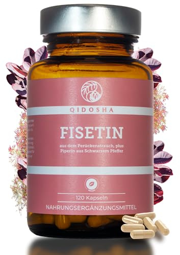 QIDOSHA® Fisetin aus pflanzlicher Quelle, 120 Kapseln im Apothekerglas, 100 mg je Kapsel, plus Piperin als Bioenhancer, deutsche Fertigung, jede Charge laborgeprüft
