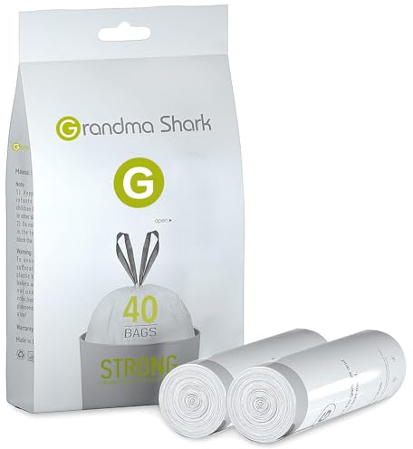 GRANDMA SHARK 30-35L Bin Bags, Drawstring Trash Liners, 40 Count, Super Strong Anti-Drip Waste Bags, 46 × 71 cm