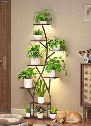 yeshine 8-Tier 50inch Tall Plant Stand Indoor with Grow Lights | Tree-Shaped Corner Plant Shelf with Grow Lights, Tall Flower Holder, for Home, Garden, Living Room, Hallway and Bedroom