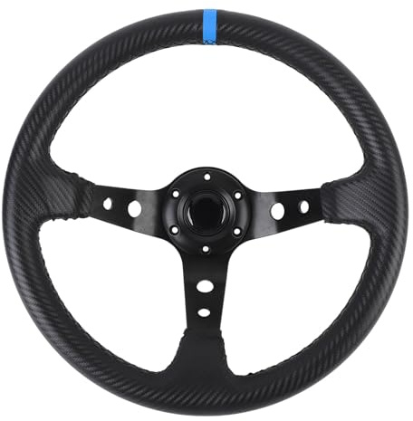 Naroote Deep Dish Steering Wheel, Impact Resistant Racing Trim Wheel Universal 14in for 6-hole Hub Adapter (Blue)
