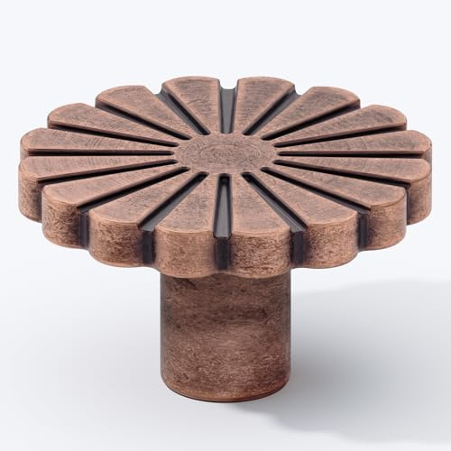 FURNIWARE 10 Pack Antique Copper Cabinet Knobs, 36.2mm (1.42 Inch) Drawer Pulls, Single Hole Cupboard Handles, Vintage Flower Door Knobs for Kitchen, Dresser, Chest of Drawers, Wardrobe, Zinc Alloy