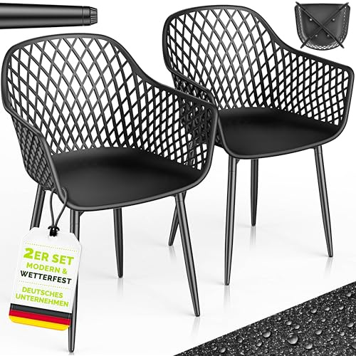 tillvex® Gartenstuhl 2er Set Wetterfest mit Armlehne bis 120kg belastbar | Outdoor Stühle UV-beständig | Gartenstühle Balkonstuhl Kunststoff | Terrassenstuhl Gartenmöbel Terrasse Balkon Outdoor Garten