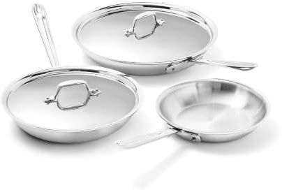 All-Clad D3® Stainless Steel 5 Piece Frypan Set- Made in USA- Includes 8, 10 and 12 Frying Pans with Lid - Professional Grade -Oven Safe & Induction Compatible