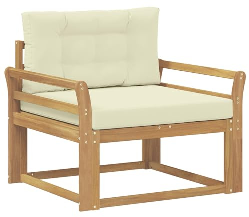 vidaXL Outdoor Mittelsofa Polyester Weiß, Akazienholz Outdoor Mittelsofa, wetterfestes Patiositzmöbel, modernes Möbel für Gartenlounge und Balkon