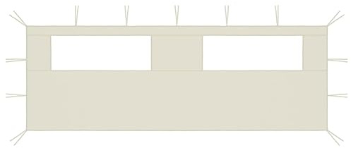 Ordellia Parete Laterale Gazebo con Finestre Crema 590x200cm Poliestere e PVC per Feste, Gazebo Giardino, Pergola, Tettoia Balcone e Terrazza, con Nastri per Fissaggio