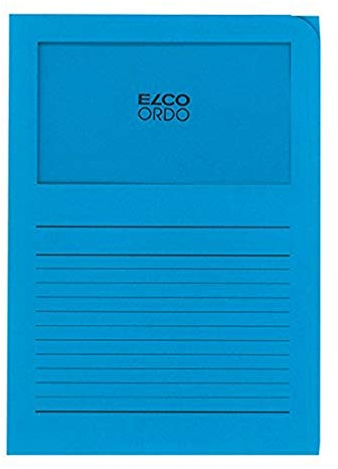 Elco Ordo Classico Papier-Organisationsmappen 220 x 310 mm 120 g/m² mit Aufdruck und Sichtfenster 180 x 100 mm Karton à 100 Stück leuchtend blau