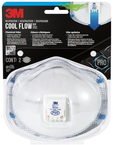 3M P95 Particulate Respirator 8577, 2 Pack, Carbon Layer For Odor Reduction, Features COOL FLOW Exhalation Valve, NIOSH-APPROVED, Advanced Filter Media For Easy Breathing, Comfortable (8577C2-DC-PS)