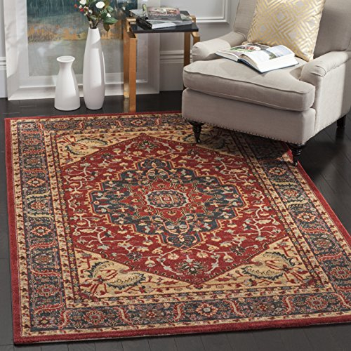SAFAVIEH Traditionell Teppich für Wohnzimmer, Esszimmer, Schlafzimmer - Mahal Collection, Kurzer Flor, Marineblau und Rot, 155 X 231 cm