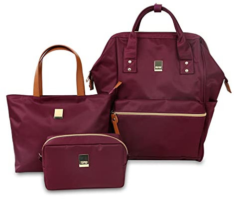 J World New York Damen Blumenstrauß Rucksack mit Tragetasche und Tasche, Mehrfarbig (Wine)
