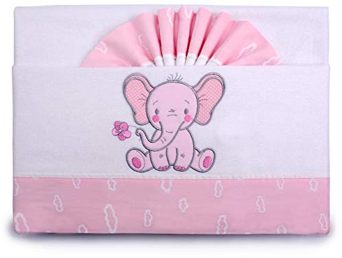 Pekitas Parure de lit en flanelle 3 pièces pour berceau de 60 x 120 cm 100 % coton Fabriquée au Portugal Rose-Blanc, lit 60 x 120 cm