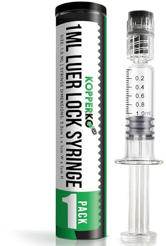 Kopperko 1ml Syringe Luer Lock (1-Pack) - Shatter & Heat Resistant, Borosilicate Glass Syringe 1ml for Use With Liquids, Glue, Oils, Ink | Premium Quality for Use in Labs & for Crafts