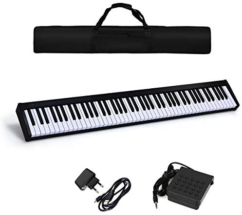COSTWAY Teclado Piano Digital 88 Teclas Portátil con MIDI Bluetooth,Panel de Control Bolsa de Transporte Regalo para Niños y Principiantes (negro)