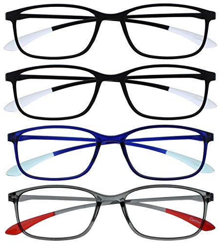 OPULIZE Ice Lesebrille 4er Pack Ultraleicht Rahmen Kratzfest Mattschwarz Kristallblau Kristallgrau Herren Damen RRRR61-1137 +1.00