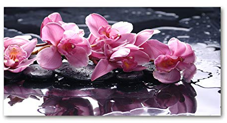 Tulup Impression sur verre100x50 cm Image Tableau Photo décorative panoramique pour la Cuisine et Le Salon - Fleurs et Plantes - Orchidée Rose - Rose