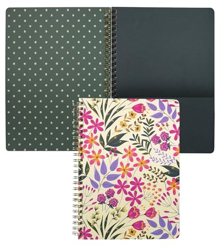 Steel Mill & Co Cute Pink/Purple Floral Mini Spiral Notebook, 8.25 x 6.25 Journal with Durable Hardcover and 160 Lined Pages, Wildflowers