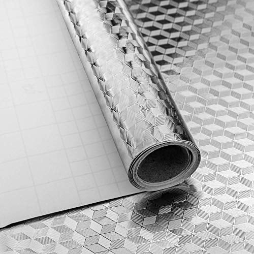 Niviy Aluminium Möbel Klebefolie Selbstklebende Dekorfolie Küchenfolie Wasserdicht und Öl-Resistent Wasserdicht Anti-Schimmel DIY Möbel Folie für Arbeitsplatte Küchenschrank Silber Prisma 40X200cm