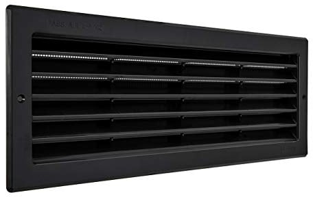La Ventilazione PR3713N Rejilla de ventilación rectangular de plástico negro empotrable con red antiinsectos. Dimensiones: 370 x 130 mm, 370x130 mm