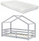 [en.casa] Kinderbett Knätten mit Matratze und Rausfallschutz 90x200cm Hausbett mit Kaltschaummatratze Bettenhaus mit Lattenrost Kiefernholz Einzelbett Hellgrau