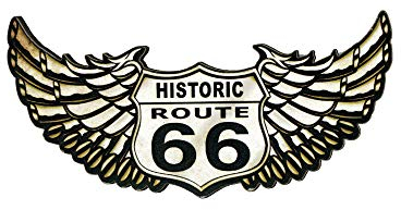 Cucuba Magnete Calamita per Frigorifero Sagomata Stile Vintage Souvenir Da Collezione Stampa Su MDF Tagliato a Laser Alta Qualità - Idea Regalo (Magnete Route 66 Con Ali)