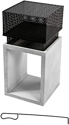Teamson Home Jardín, Brasero de Leña de Cilindro, Hoguera para Leña, Meubles De Exterior, Chimenea de Metal, Calentador De Hoguera, Quemador de Leña con Atizador y Almacenamiento, Gris/Negro