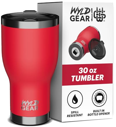 Wyld Gear Trinkbecher, isolierter Edelstahl, 850 ml, Rot | 18/8 Edelstahl, kupferbeschichteter Kern, Becherhalterfreundlich, langlebig pulverbeschichtet, rutschfester Boden