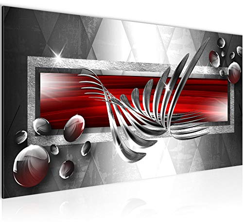 Runa Art Wandbild Abstrakt 1 Teilig 100 x 40 cm Modern Bild auf Vlies Leinwand Perlen Wohnzimmer Schlafzimmer Grau Rot 026912a