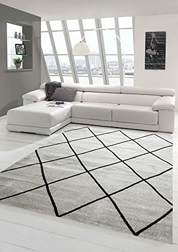 Teppich-Traum Skandinavischer Stil Wohnzimmerteppich Rautenmuster - pflegeleicht - dunkelgrau schwarz Größe 120x170 cm