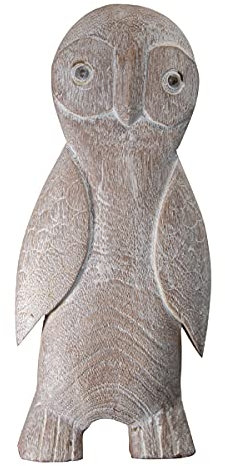 Antikas - Holzfigur, Eule, Groß, Natur, gekalkt