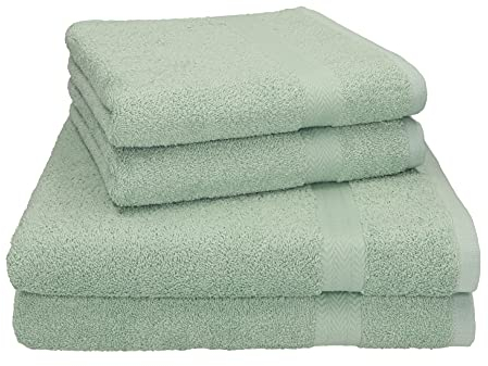 Betz 4-TLG. Handtuch Set Premium 100% Baumwolle 2 Duschtücher Duschtuch Größe 70 x 140 cm 2 Handtücher Handtuch Größe 50 x 100 cm (heugrün)