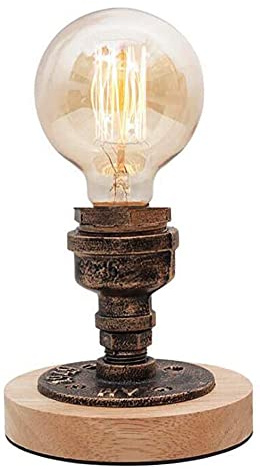 FYSI Jorunhe Loft Vintage Industrial Desk Lamp Base E27 Edison Led Desk Table Lights Bedside Antique Wood Desk Accent Lamps Nightstand for Cafe Bar Bedroom Living Room Decoration