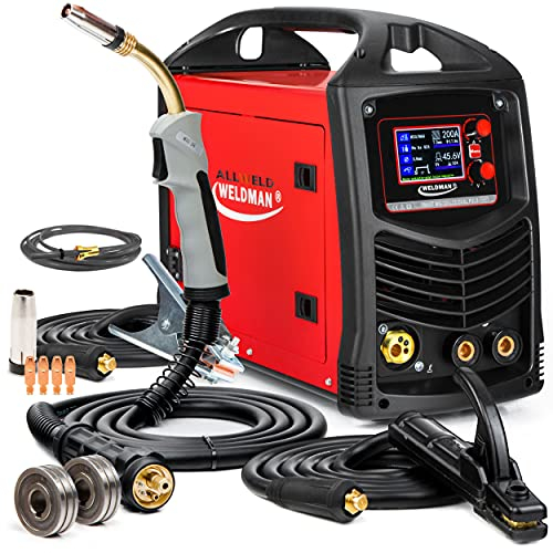3 in 1 IGBT Synergy MIG Inverter Welder Auto Settings 220V 200A Lichtbogenschweißgerät WELDMAN SMART MIG 235 DP LCD SYNERGIA Aluminium Stahl MMA WIG DC DOPPELPULSE PULSE