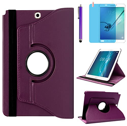 Custodia per Samsung Galaxy Tab A 9.7 pollici 2015 (SM-P550 SM-T550 SM-T555) - Rotazione di 360 gradi Custodia protettiva completa per supporto,Con Penna Stilo, Pellicola Per Schermo (Purple)
