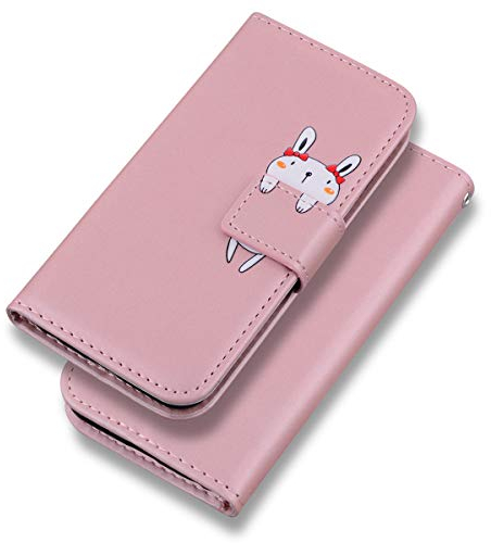 Bartern Hülle für iPhone 7/8/SE 2020, Karikatur Hase PU Leder Klappbar Wallet Schutzhülle Tasche mit Magnetisch Kartenfach Standfunktion, Rosa