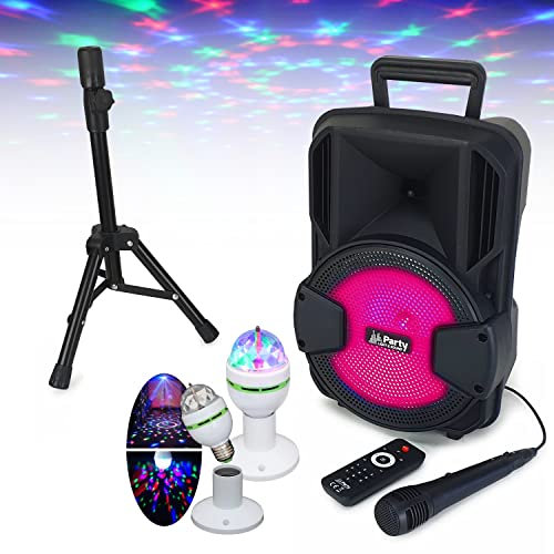 PARTY LIGHT & SOUND - Enceinte Portable Enfant Karaoke Party MOBILE8 - Bluetooth USB SD - Pied - Micro - Jeu de Lumière Rotatif - Cadeau - Anniversaire