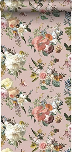 papier peint fleurs vintage vieux rose 53 cm x 10.05 m - ESTAhome
